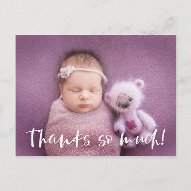 Thanks So Much | White | Baby Photo Thank You Postcard (Front)