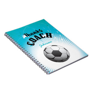 Thanks Soccer Coach Aqua Blue Stars Ball Spiral Notebook