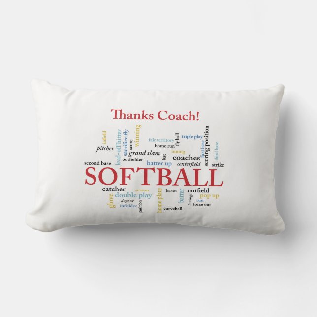 Thanks Softball Coach Words From Group, Team, Red Lumbar Cushion (Front)