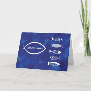 Thanks Swim Coach with Fish on Blue Adding Card