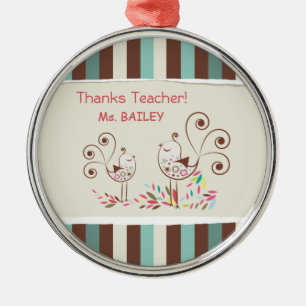 Thanks Teacher, Whimsical Bird Stripe Metal Tree Decoration