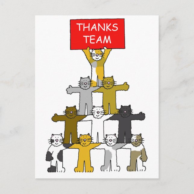 Thanks Team Cartoon Cats Postcard (Front)