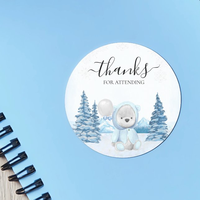 Thanks Teddy Bear Christmas Winter  Classic Round Sticker (Creator Uploaded)