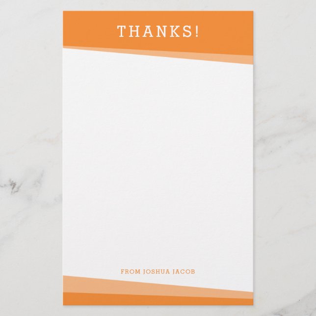 THANKS THANK YOU NOTE simple modern bold orange Stationery (Front)