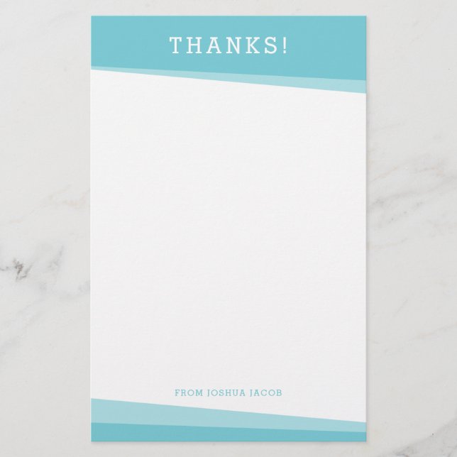 THANKS THANK YOU NOTE simple modern turquoise blue Stationery (Front)