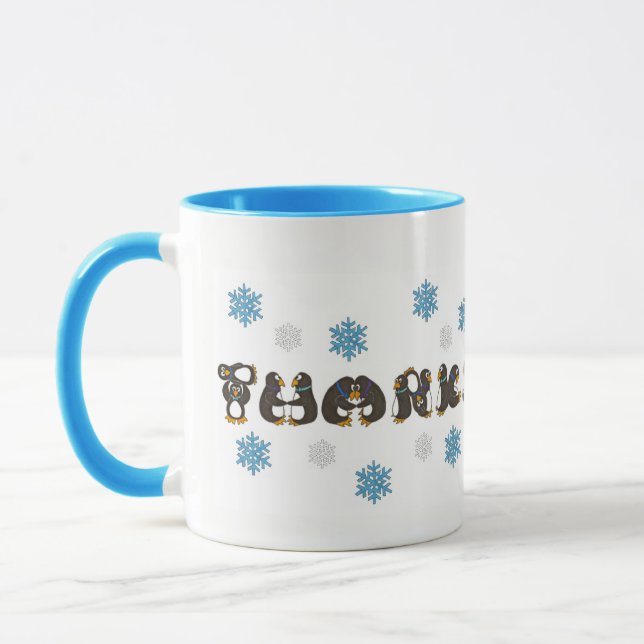 Thanks Thank You Penguin Winter Snowflake Snow Mug (Left)