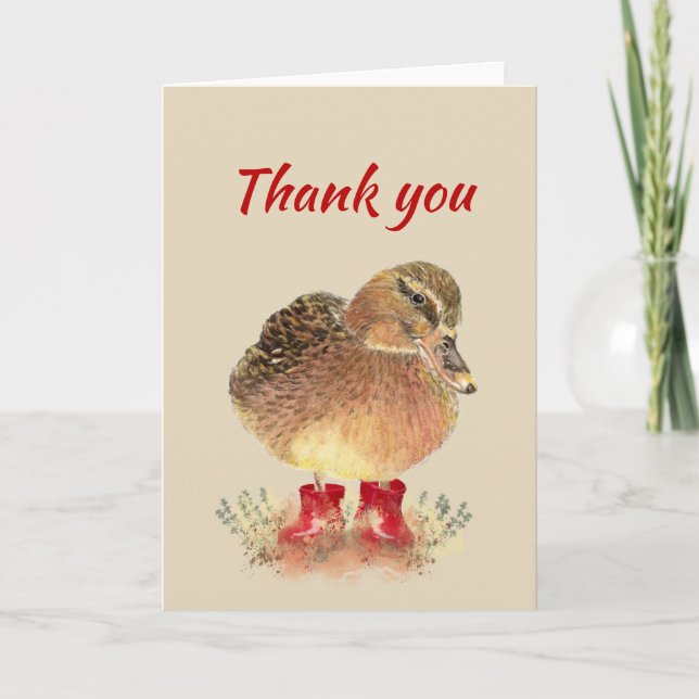 Thanks, Thank you Silly Whimsical Duck in Red Boot Card (Front)