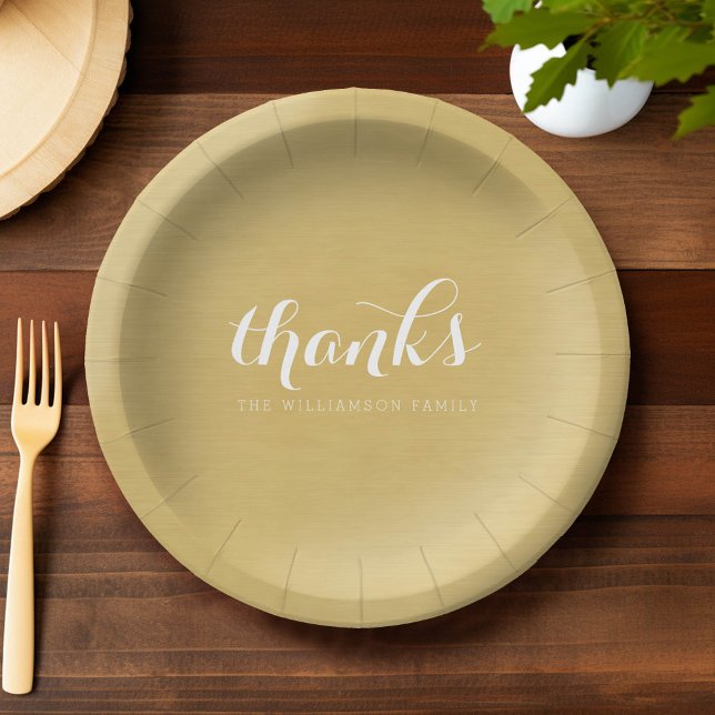 Thanks - Thanksgiving Family Brushed Gold Paper Plate (Custom Paper Plate)