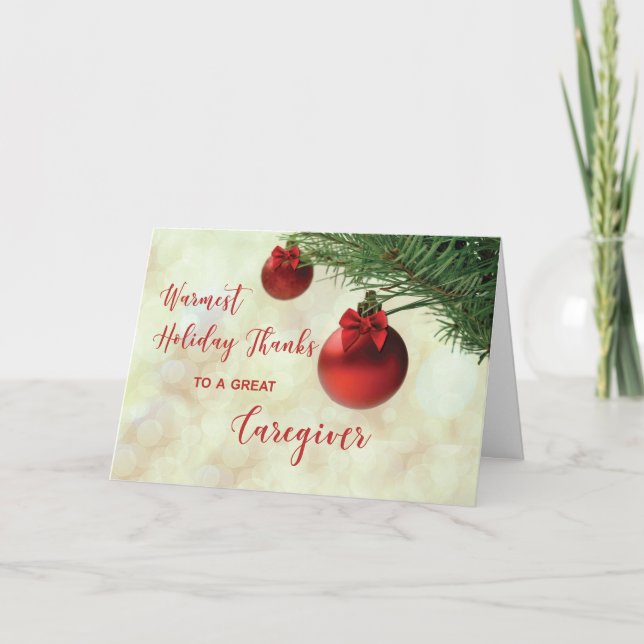 Thanks to Caregiver Christmas Tree Ornament Card (Front)