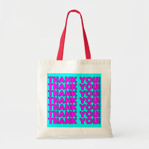 Thanks to Her : Cute Girly Pink Cyan Thank You Tote Bag