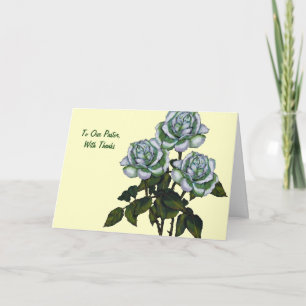Thanks To Pastor: Three White Roses: Art Thank You Card