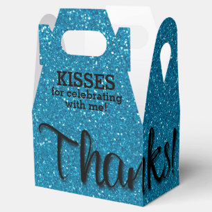 THANKS Turquoise Faux Glitter Favour Box