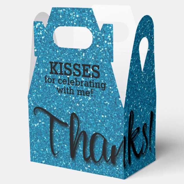 THANKS Turquoise Faux Glitter Favour Box (Opened)