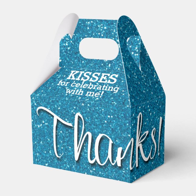 THANKS Turquoise Faux Glitter Favour Box (Front Side)