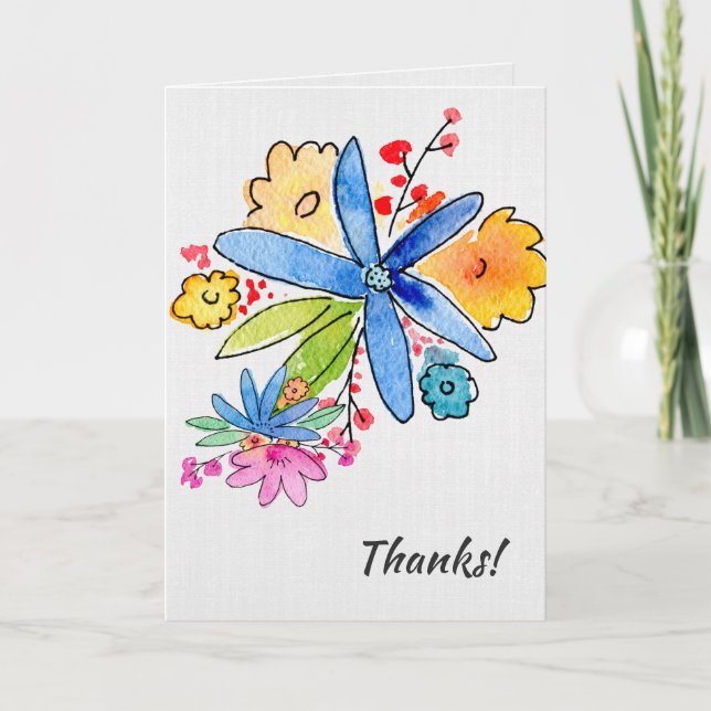 Thanks-watercolor flower bouquet thank you card (Front)