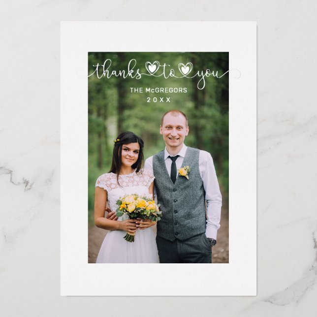 Thanks Wedding Silver Heart Whimsical Script (Front)