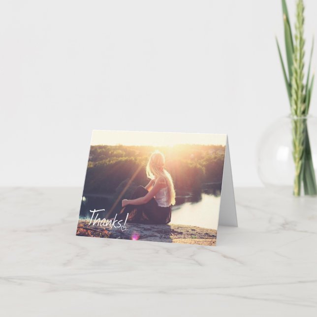 Thanks With A Heart Grad Photo Note Card (Front)