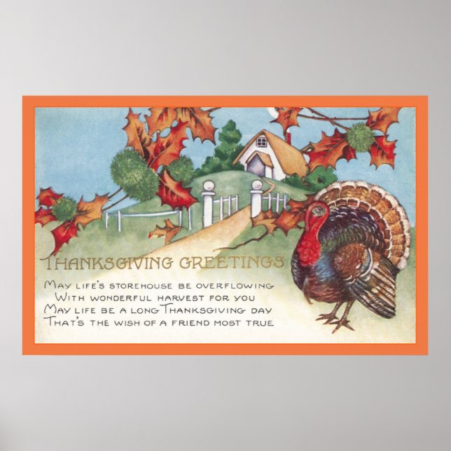 thanksgiving 1927 vintage turkey & greeting poster (Front)