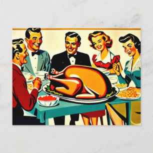Thanksgiving 1950s Style at Home Holiday Postcard