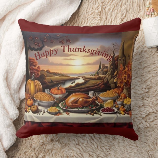 Thanksgiving Abundance Throw Pillow (Blanket)