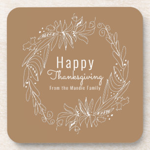 Thanksgiving Acorn Wreath Hand Drawn Illustration Coaster