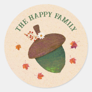 Thanksgiving acorns fall foliage personalise classic round sticker