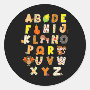 Thanksgiving Alphabet Funny Turkey Fall Preschool  Classic Round Sticker
