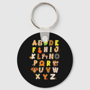 Thanksgiving Alphabet Funny Turkey Fall Preschool  Key Ring