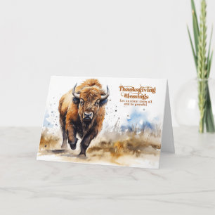 Thanksgiving American Bison Buffalo Watercolor Holiday Card