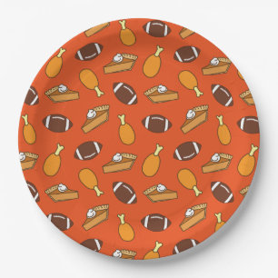 Thanksgiving and Football Pattern Paper Plate