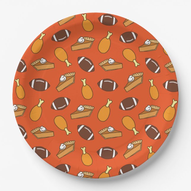 Thanksgiving and Football Pattern Paper Plate (Front)