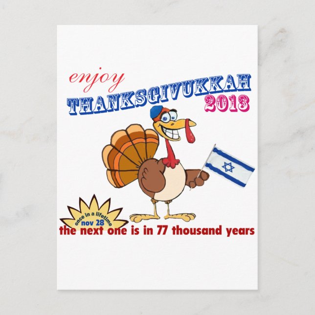 Thanksgiving and Hanukkah.  Thanksgivukkah Holiday Postcard (Front)