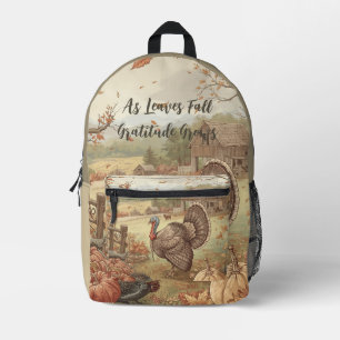 Thanksgiving,As Leaves Fall Gratitude Grows Printed Backpack