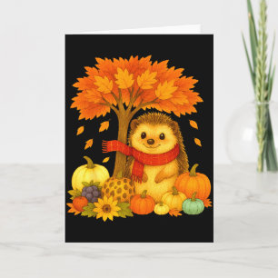 Thanksgiving Autumn Fall Hedgehog Leaf Fall Tree Card