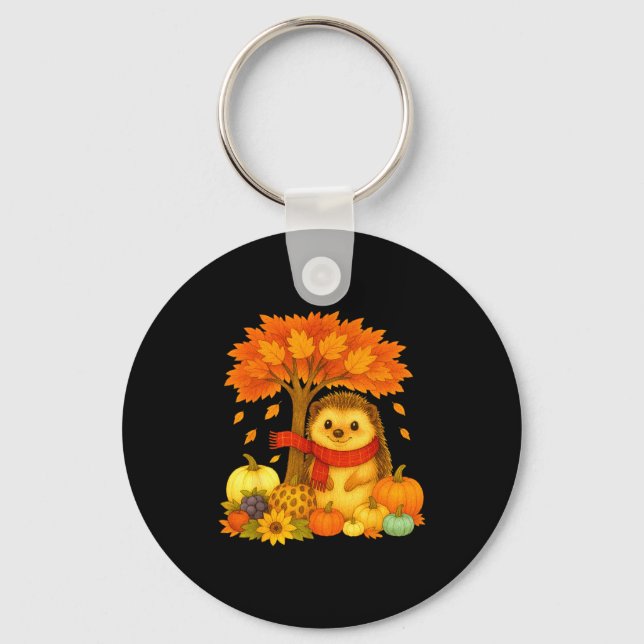 Thanksgiving Autumn Fall Hedgehog Leaf Fall Tree  Key Ring (Front)