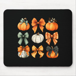 Thanksgiving Autumn Fall Leaves Coquette Bow Pumpk Mouse Pad