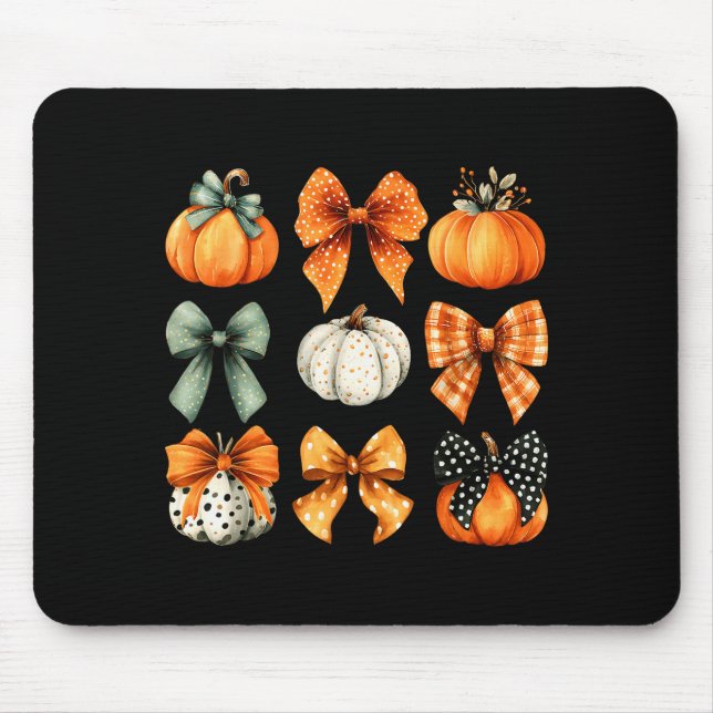 Thanksgiving Autumn Fall Leaves Coquette Bow Pumpk Mouse Pad (Front)