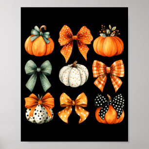 Thanksgiving Autumn Fall Leaves Coquette Bow Pumpk Poster