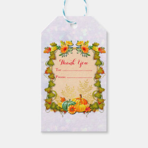Thanksgiving Autumn Fall Maple Leaves and pumpkins Gift Tags