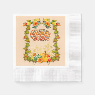 Thanksgiving Autumn Fall Maple Leaves and pumpkins Napkin