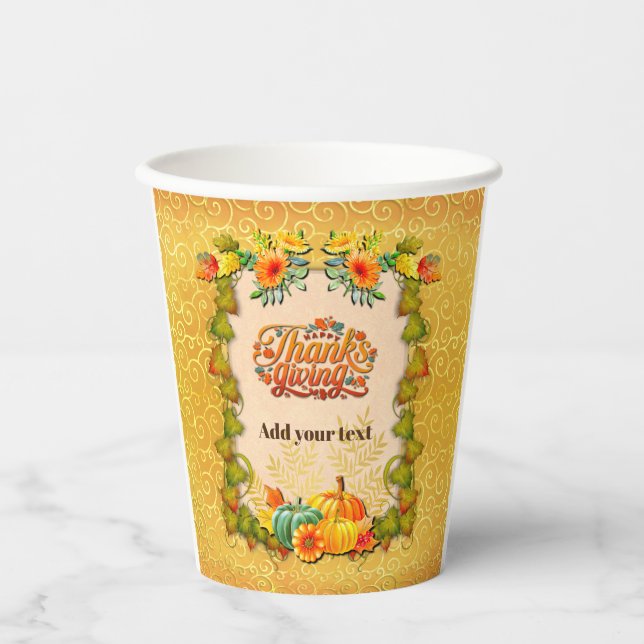 Thanksgiving Autumn Fall Maple Leaves and pumpkins Paper Cups (Front)