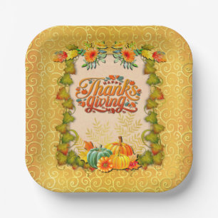Thanksgiving Autumn Fall Maple Leaves and pumpkins Paper Plate