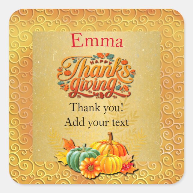Thanksgiving Autumn Fall Maple Leaves and pumpkins Square Sticker (Front)