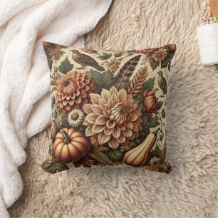 Thanksgiving Autumn Fall Vintage Floral Pumpkin Cushion