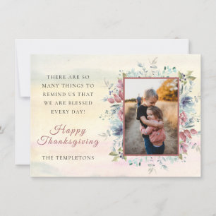 Thanksgiving Autumn Floral Photo Flat Holiday Card