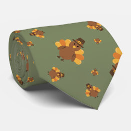 Thanksgiving Autumn Green Turkey Neck Tie