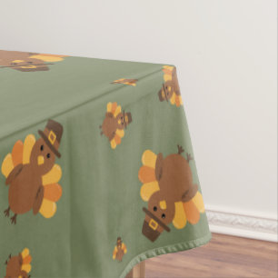 Thanksgiving Autumn  Green Turkey Tablecloth