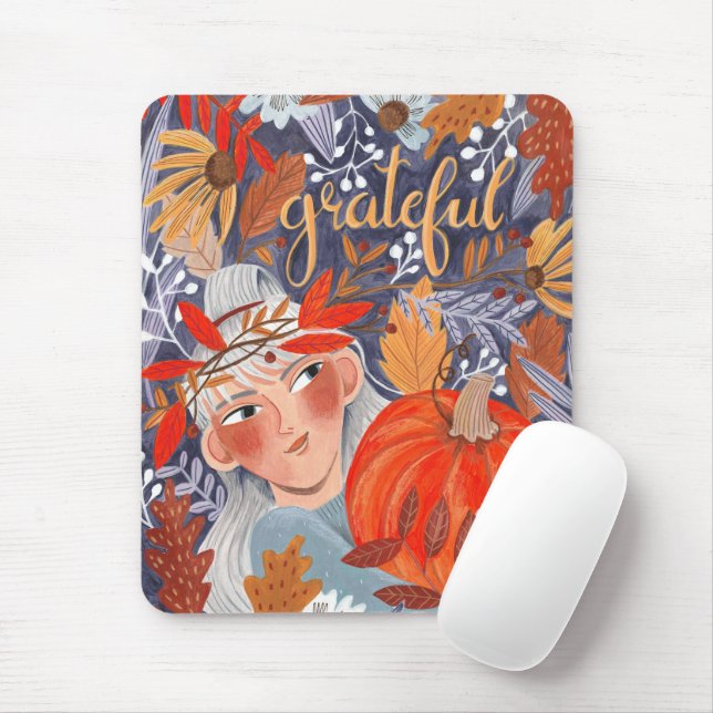 Thanksgiving autumn leaves grateful girl planner mouse pad (With Mouse)