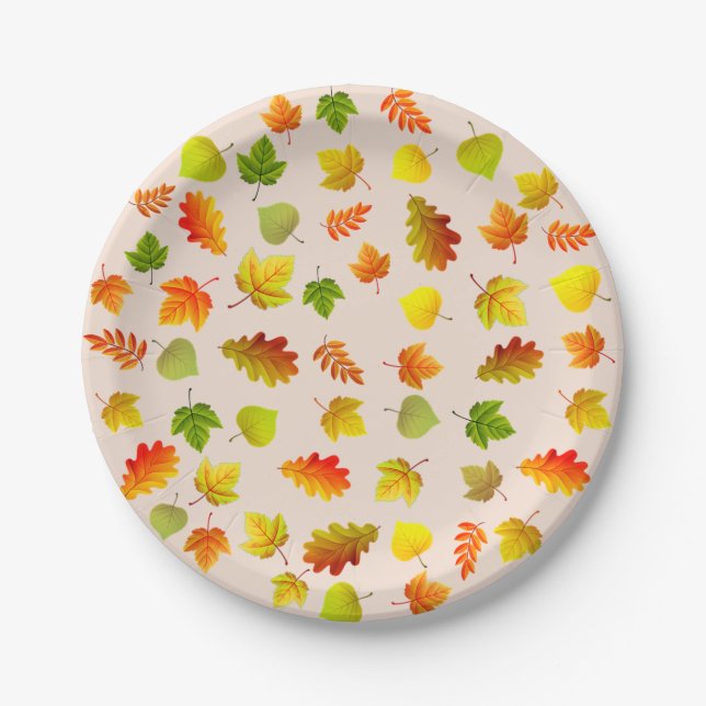 Thanksgiving Autumn Leaves on Beige Paper Plate (Front)