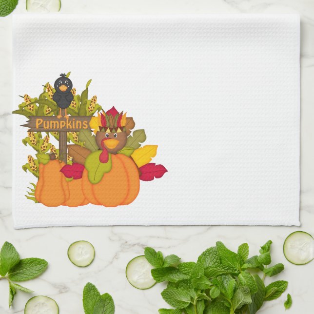 Thanksgiving Autumn Pumkin Kitchen Design Towel (Folded)